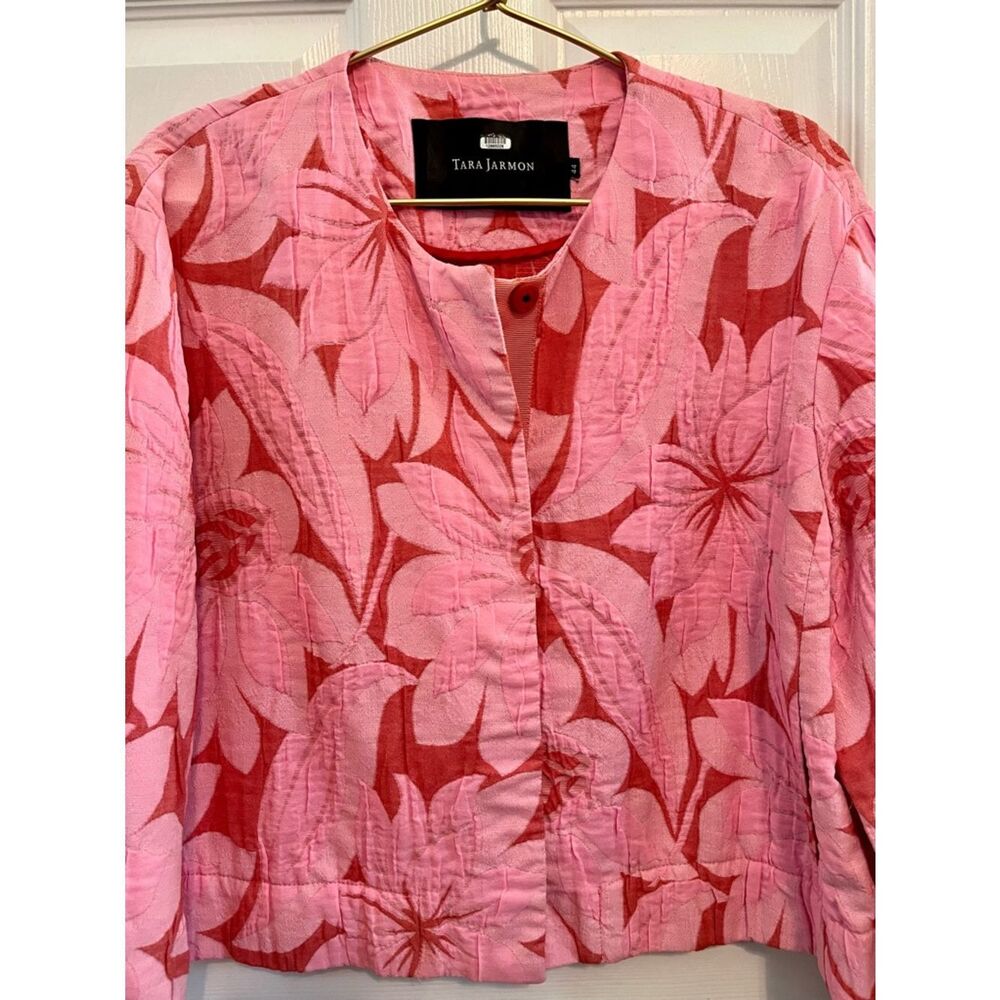 Tara Jarmon Pink Floral Textured Cropped Jacket Blazer EU 44 - Picture 6 of 10